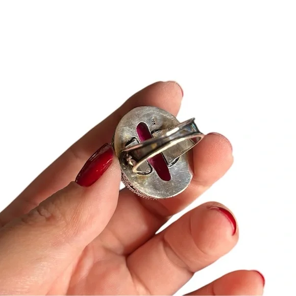 New Monster Vintage Setting Pink Druzy Gemstone Ring Size 9-1/2 - Picture 5 of 6